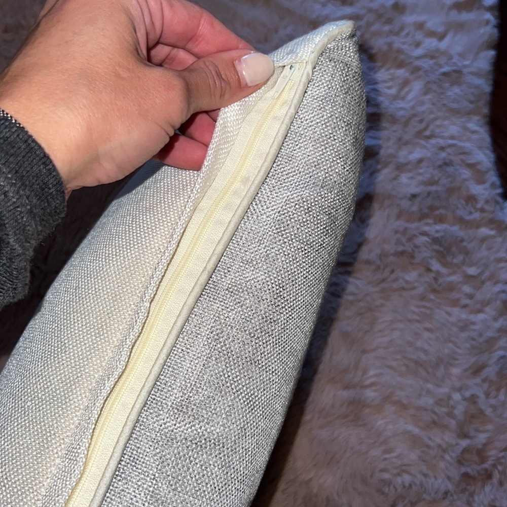 Grey ivory rectangle small throw pillow bedding couch 18” x 11” removable cover - Picture 6 of 8
